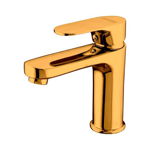 Single Liver Basin Mixer with 450mm Long SS  Braided Hose  Gold